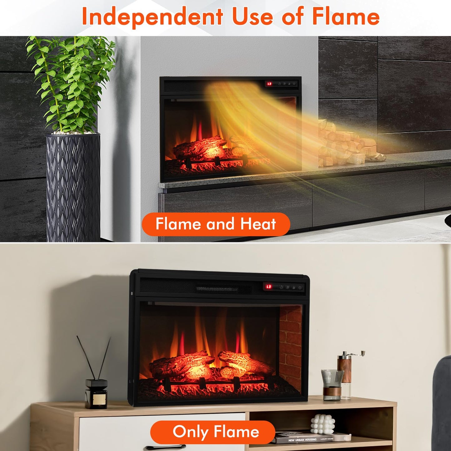 Tangkula 26 Inch 1500W Infrared Quartz Electric Fireplace Insert
