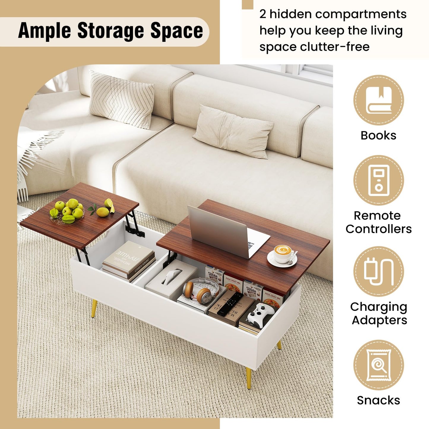 Tangkula Lift Top Coffee Table for Living Room
