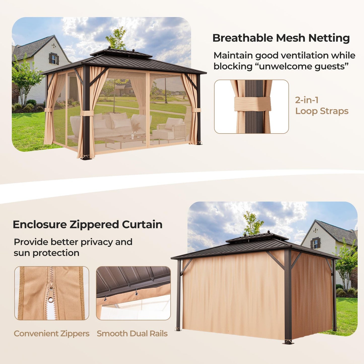 Tangkula Hardtop Gazebo, Patio Gazebo with Galvanized Steel Double Roof & Aluminum Frame
