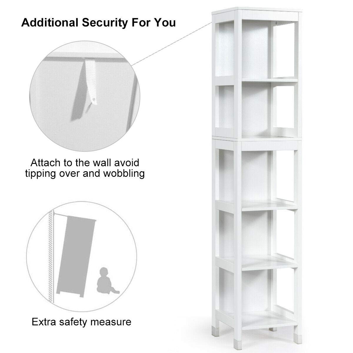 Tangkula Tall Bathroom Storage Cabinet, Multifunctional Bathroom Floor Cabinet with 3 Tier Shelves and 2 Drawers
