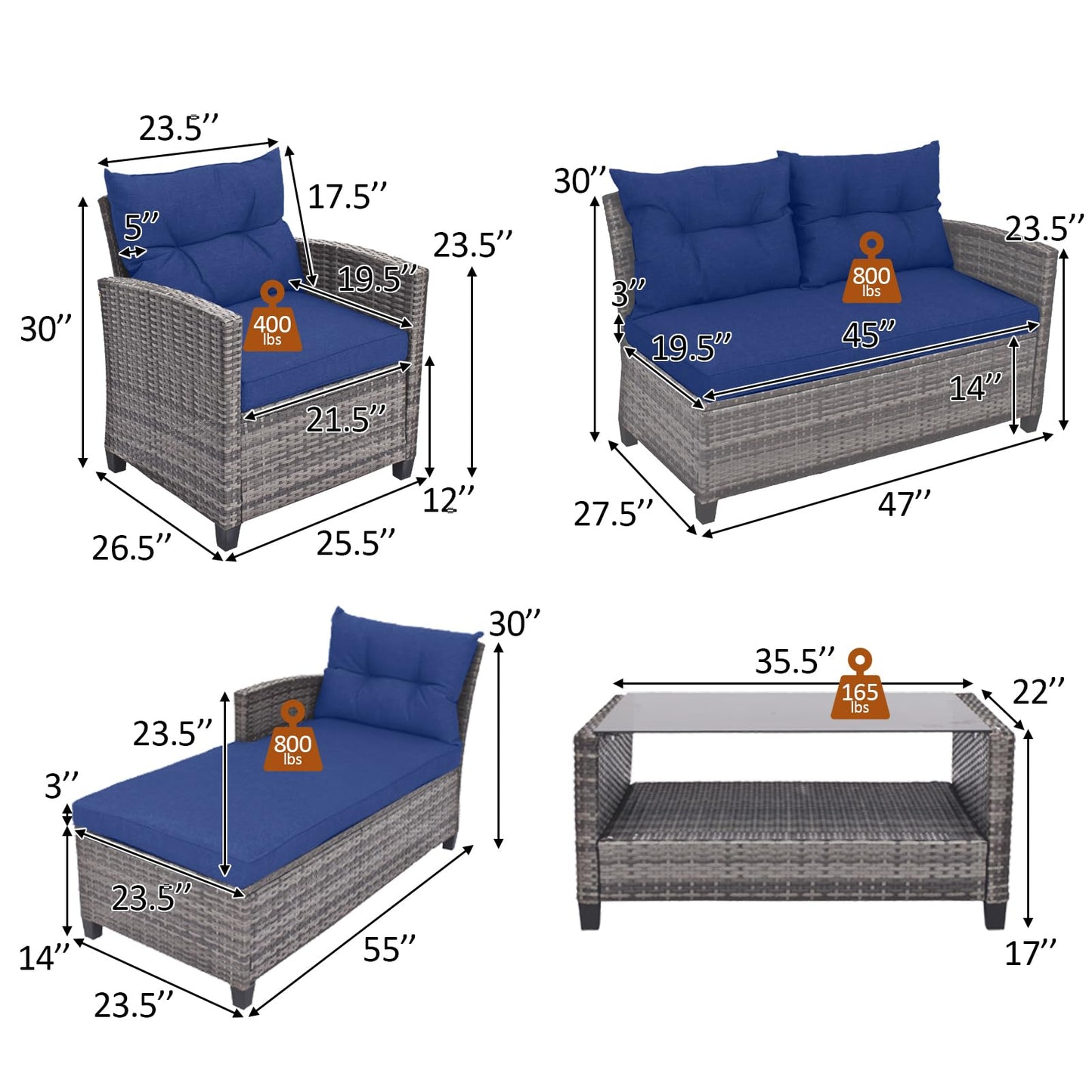 Tangkula 4 Pieces Rattan Conversation Set