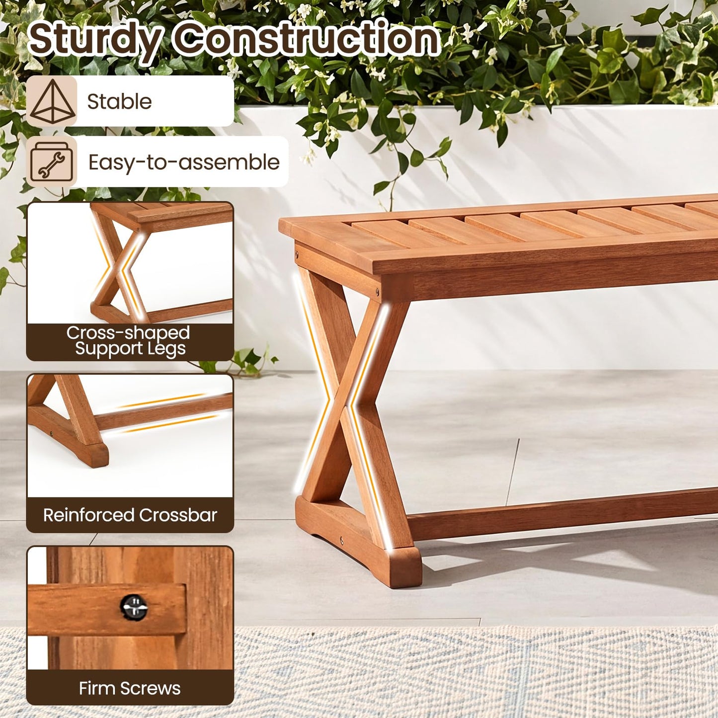 Tangkula Wood Outdoor Bench Backless
