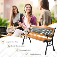 Tangkula Outdoor Garden Bench Park Bench, Patio Bench Chair with Cast Iron & Hardwood Structure