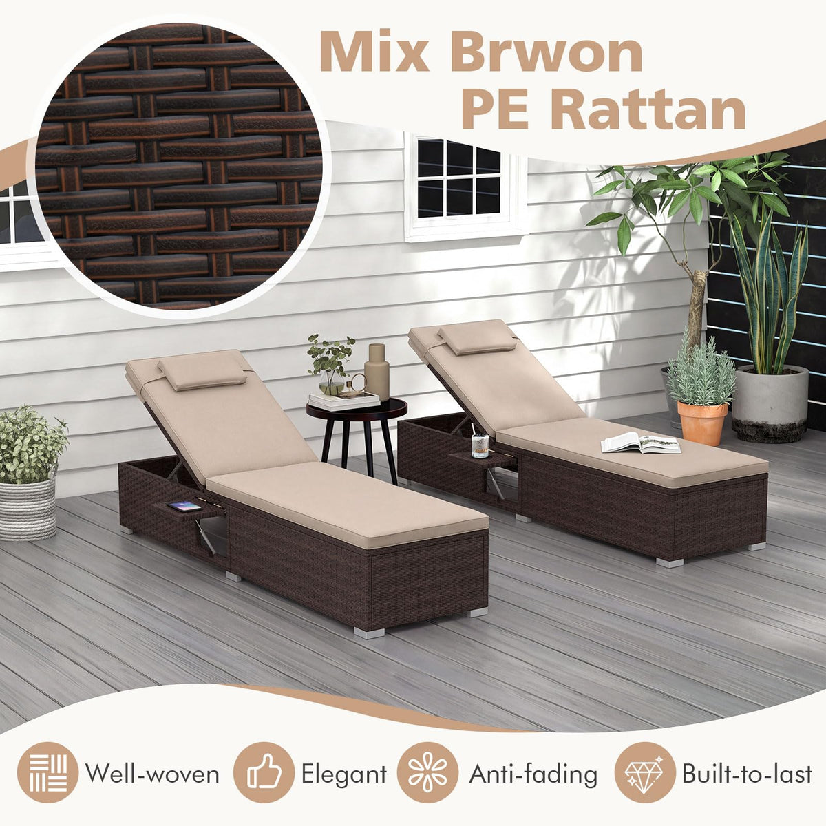 Tangkula Patio Rattan Chaise Lounge for Backyard