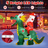 Tangkula 6 FT Christmas Inflatable Santa Claus Ride on Dinosaur