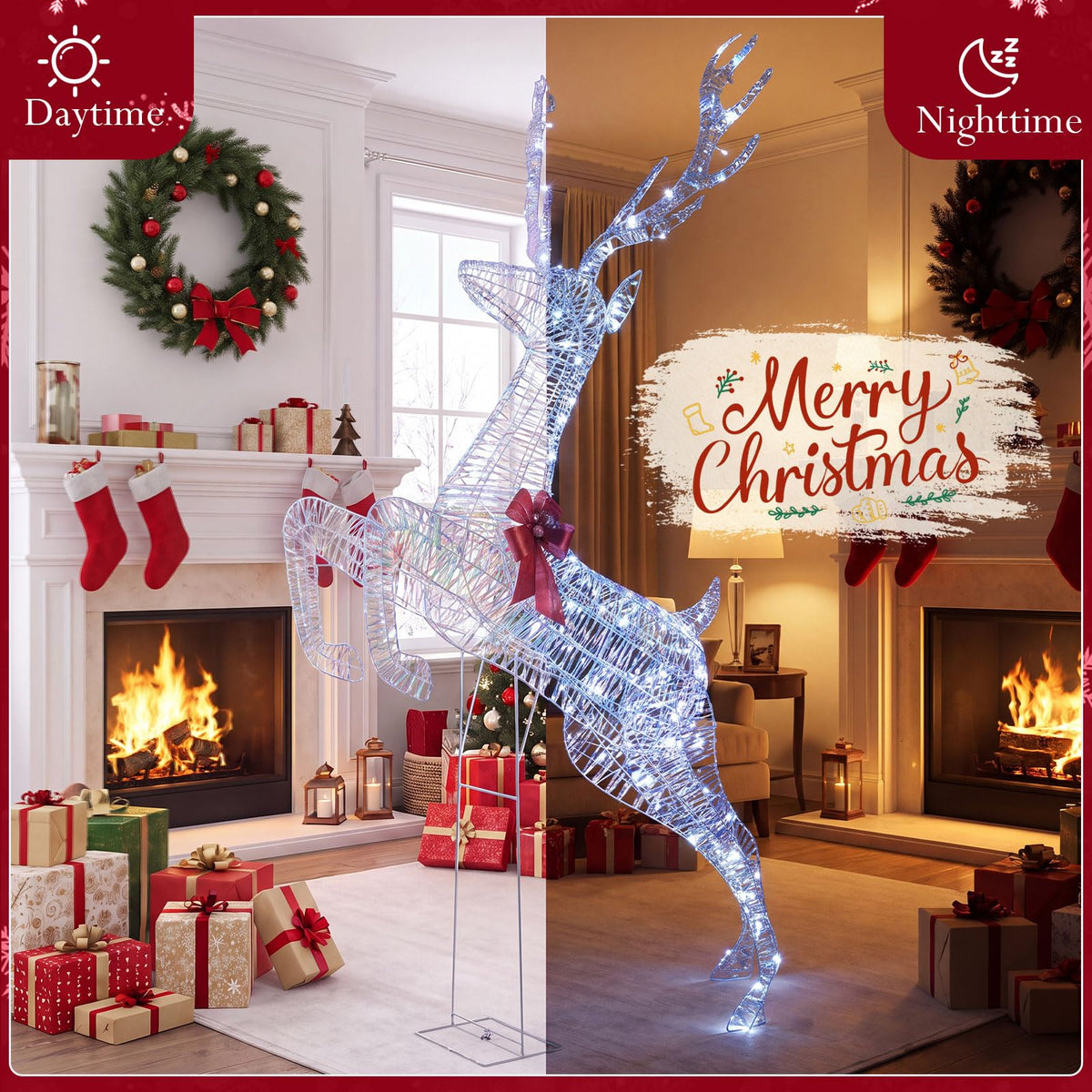 Tangkula 7.3 FT Christmas Lighted Iridescent Leaping Reindeer