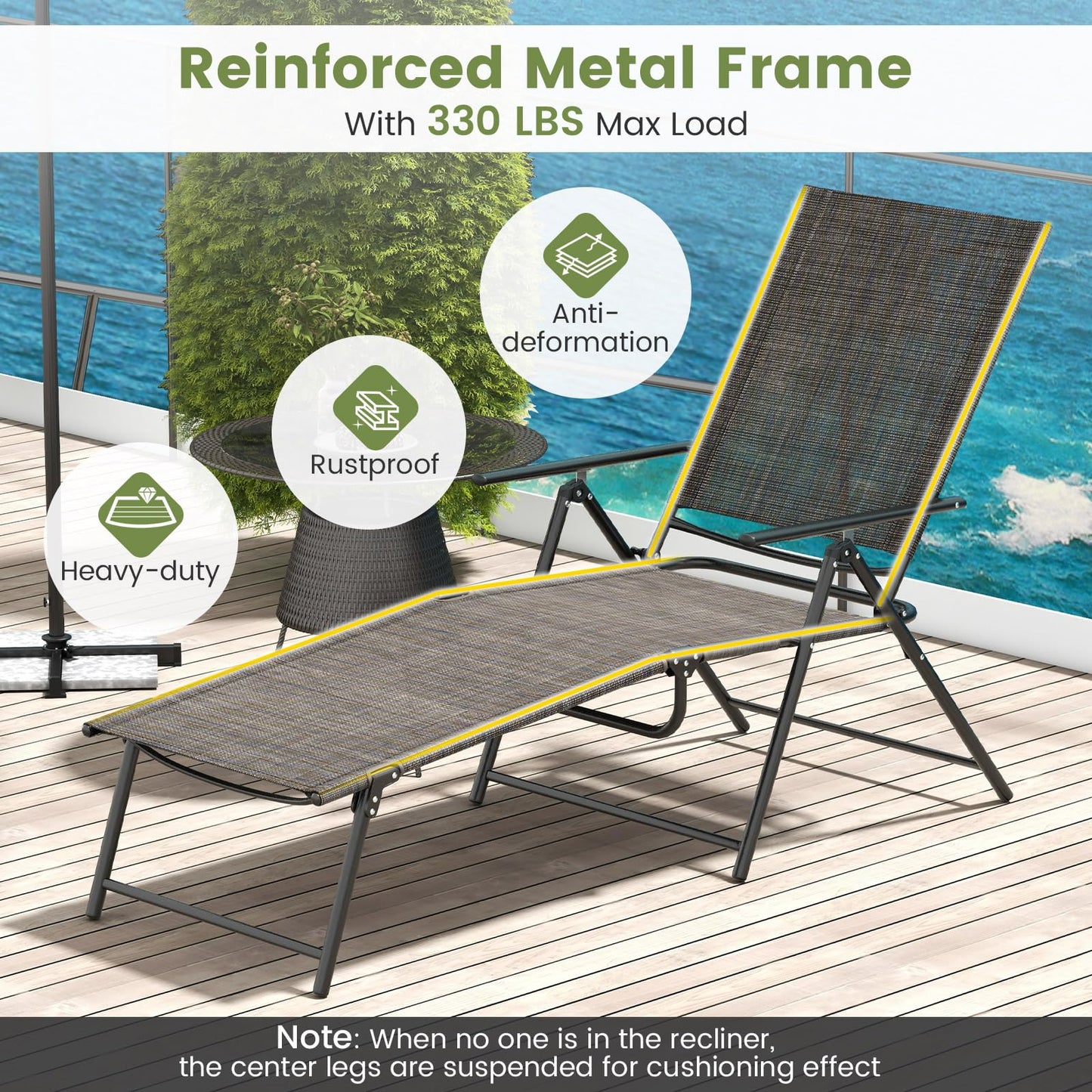 Tangkula Outdoor Lounge Chairs Set of 1/2, Patio Folding Chaise Recliner with 6-Level Backrest