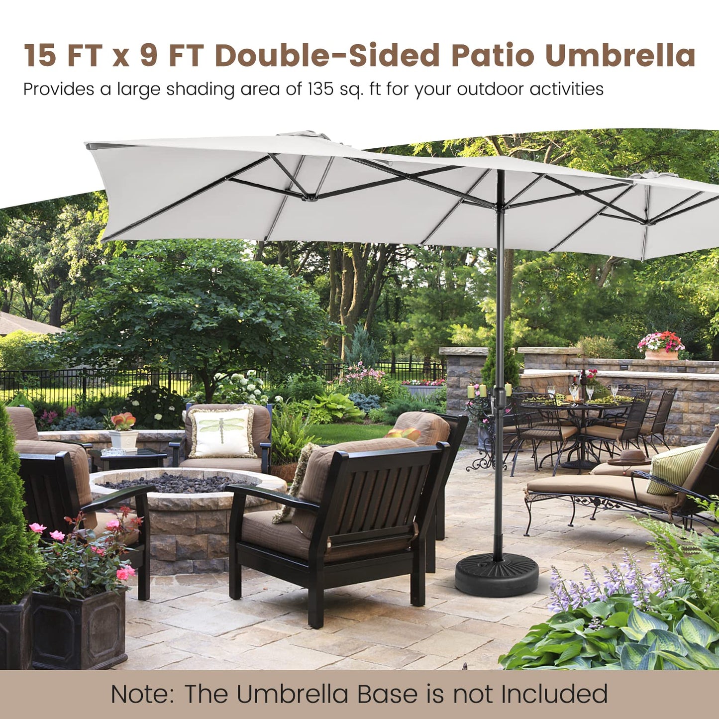 TANGKULA 15 FT Double-Sided Patio Umbrella with Crank Handle