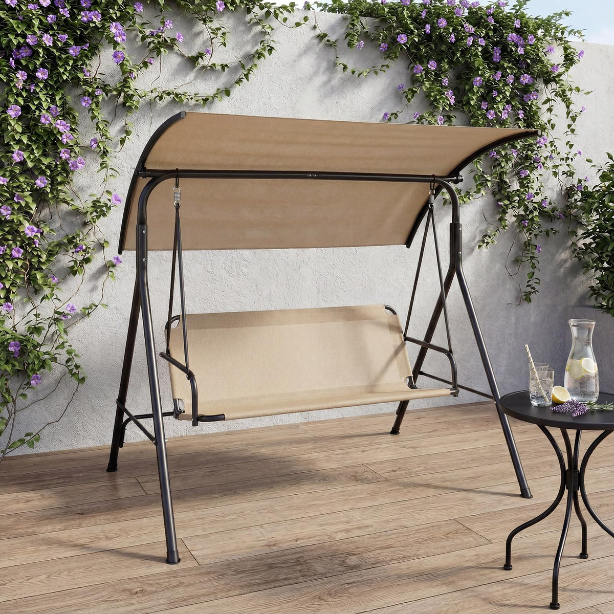 Tangkula 3 Seat Outdoor Patio Swing Chair with Breathable Mesh Fabrics