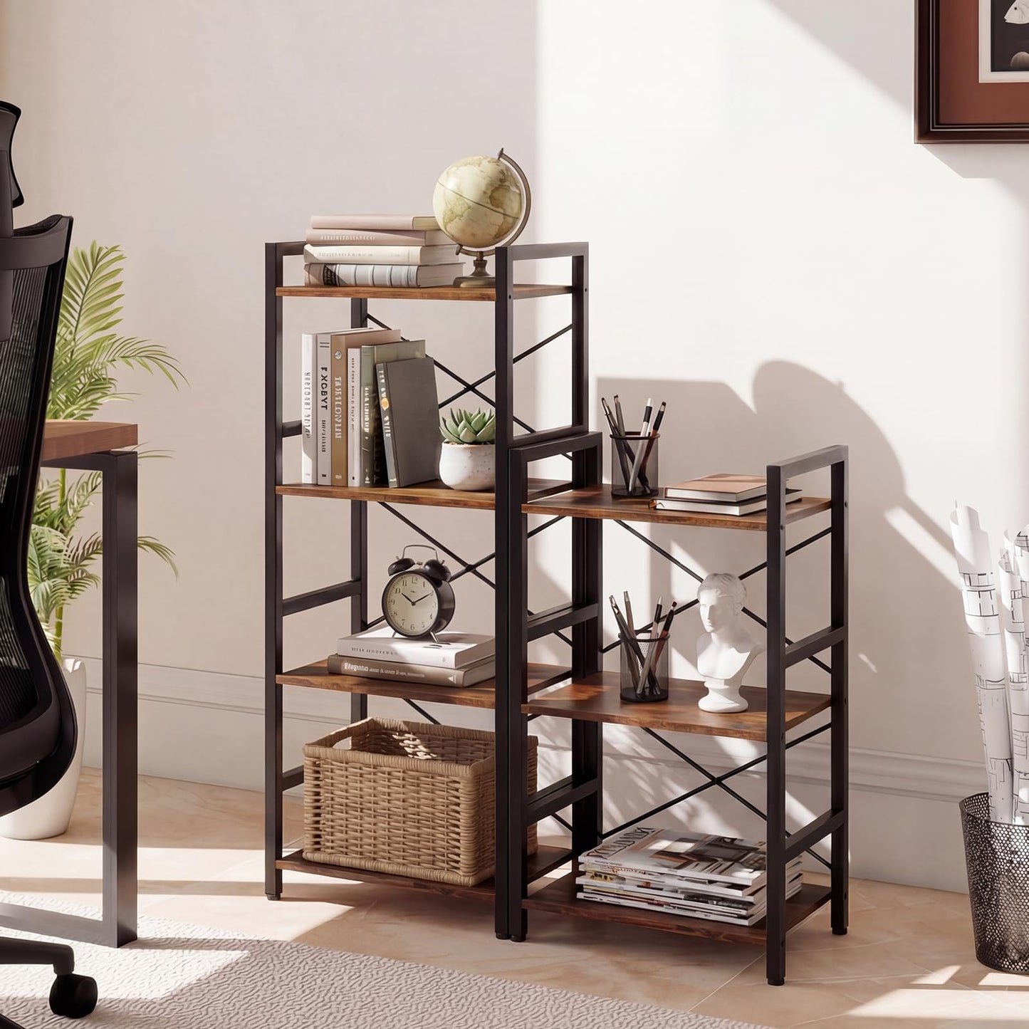 Tangkula 16.5" Width Wooden Open Bookcase with Metal Frame