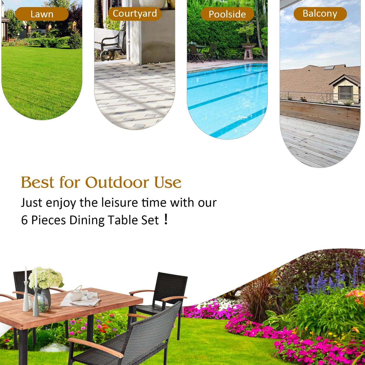 6 Pieces Wicker Patio Dining Set, Patiojoy Outdoor Dining Furniture