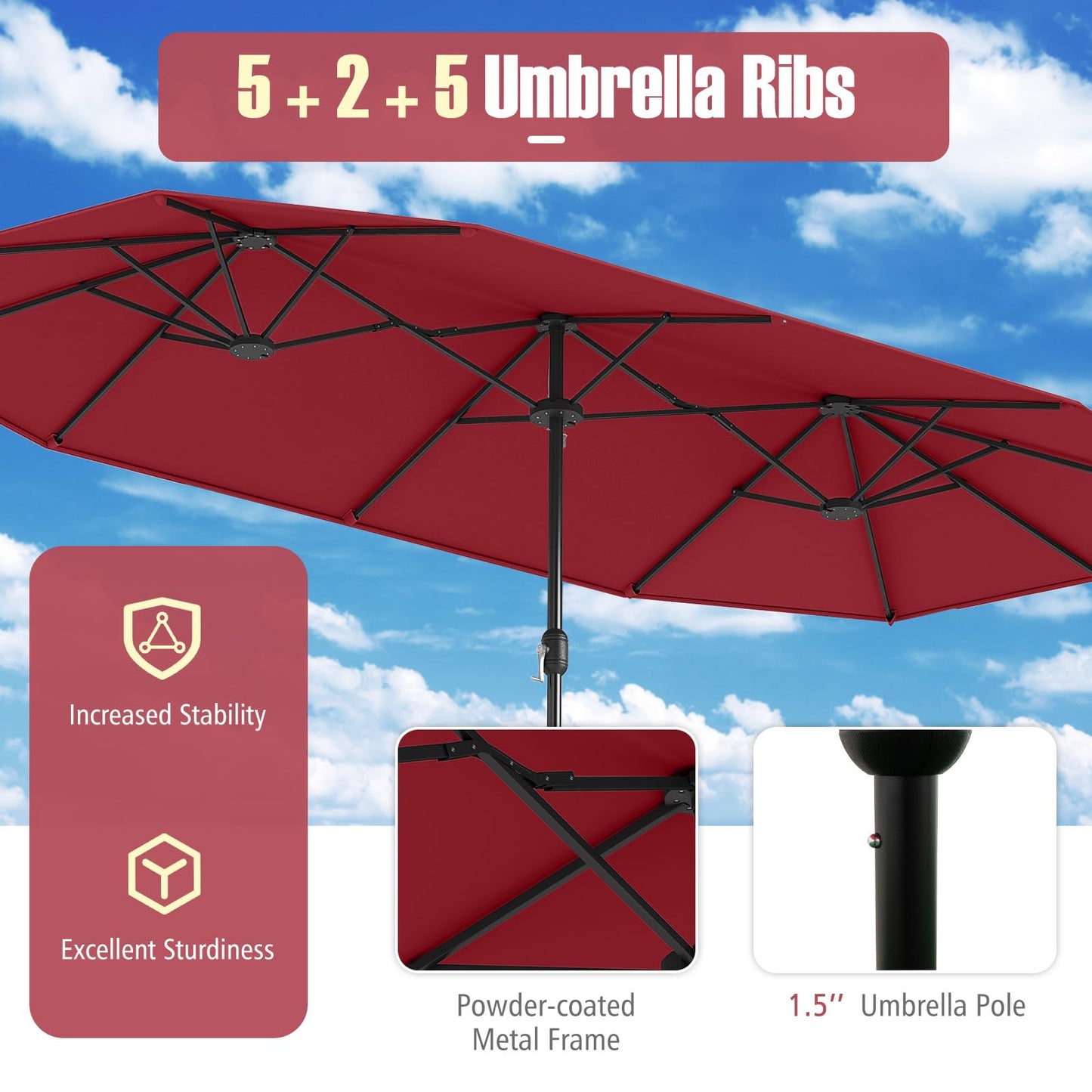 Tangkula 9 Piece Rattan Outdoor Dining Set with 13Ft Umbrella for 6
