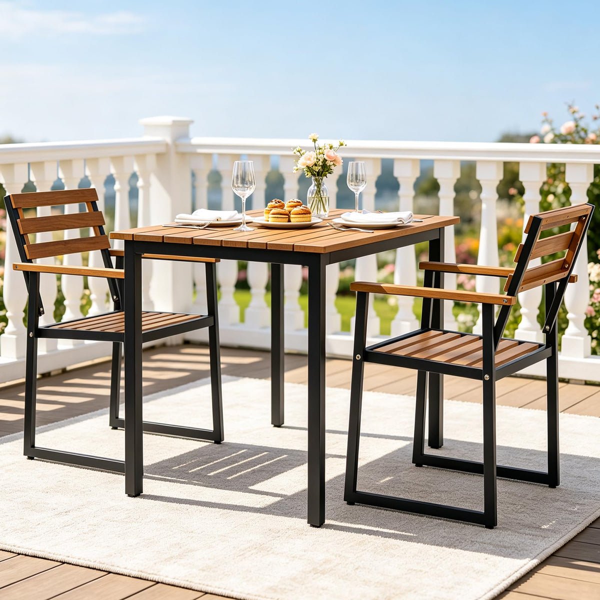Tangkula Acacia Wood Outdoor Dining Chairs Set