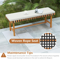 Tangkula 63” Outdoor Acacia Wood Rectangular Table with 1.97” Umbrealla Hole & 2 Cushioned Bench