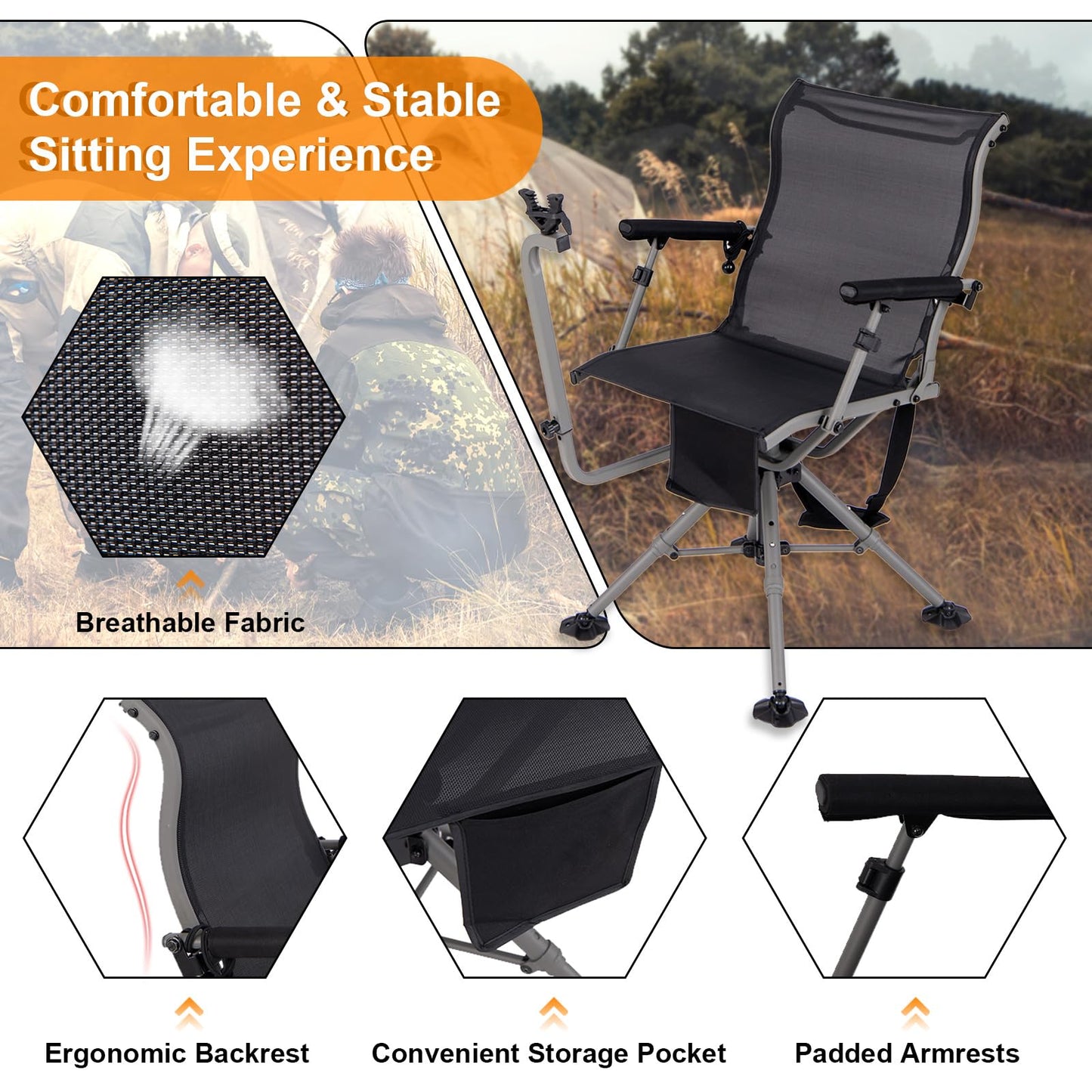 Tangkula Hunting Chair with Shooting Rest, 360° Swivel Hunting Seat with 4 Extendable Aluminum Legs