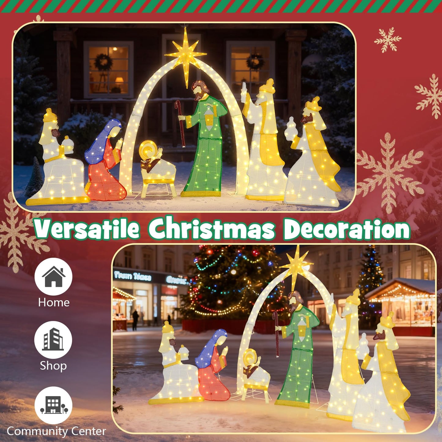 Tangkula 7 Pieces Large Christmas Lighted Nativity Scene Set