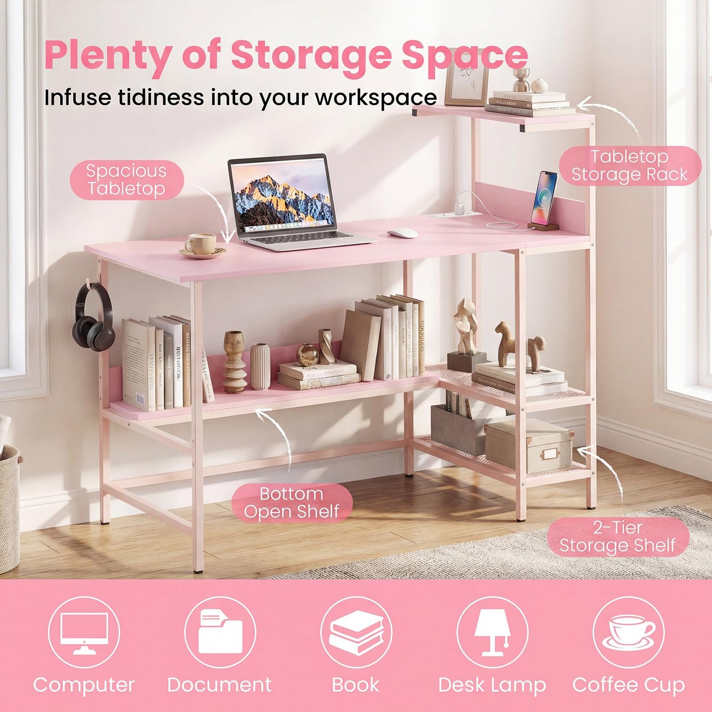 Tangkula 48" Reversible Computer Desk with Bookshelves