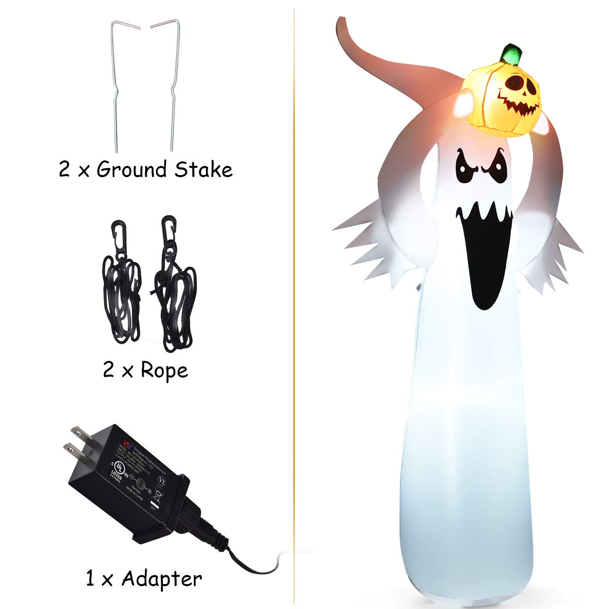 Tangkula 6Ft Halloween Inflatable Terrible Ghost w/Pumpkin