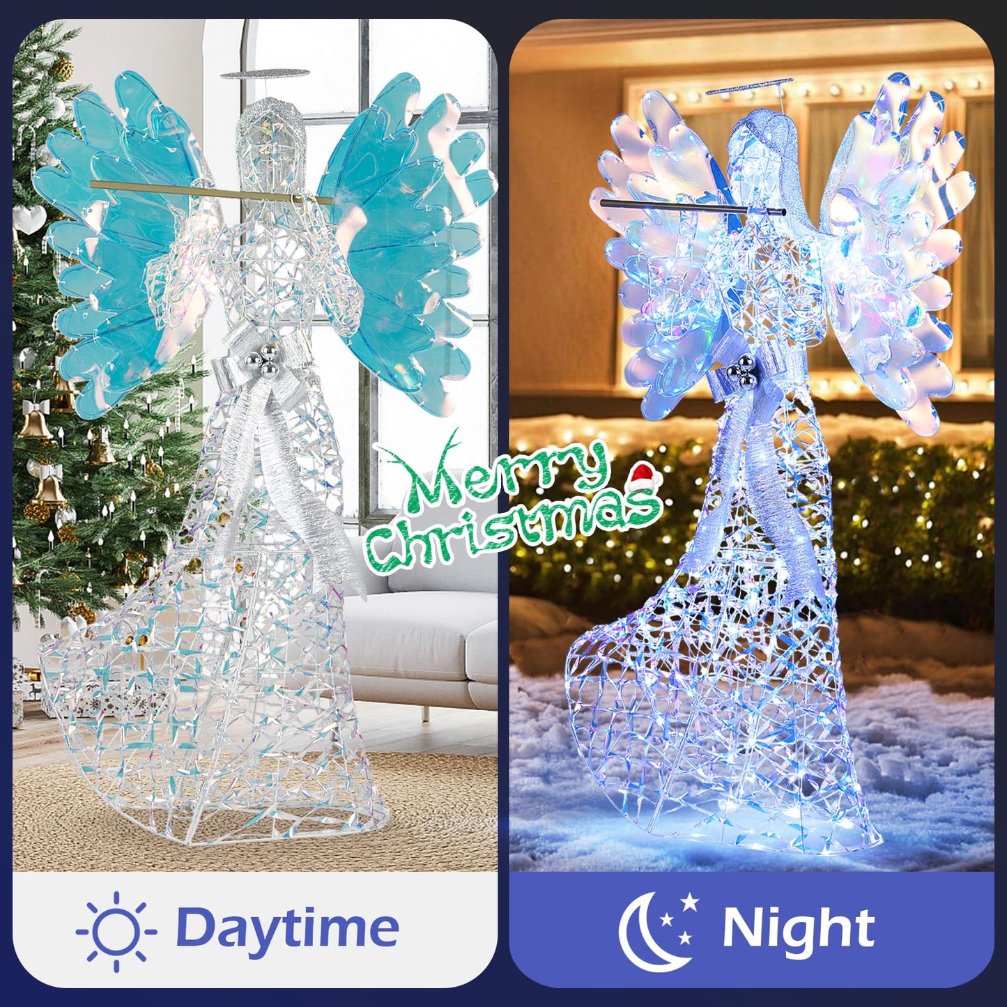 Tangkula Ange iridescent lumineux de Noël de 1,6 m