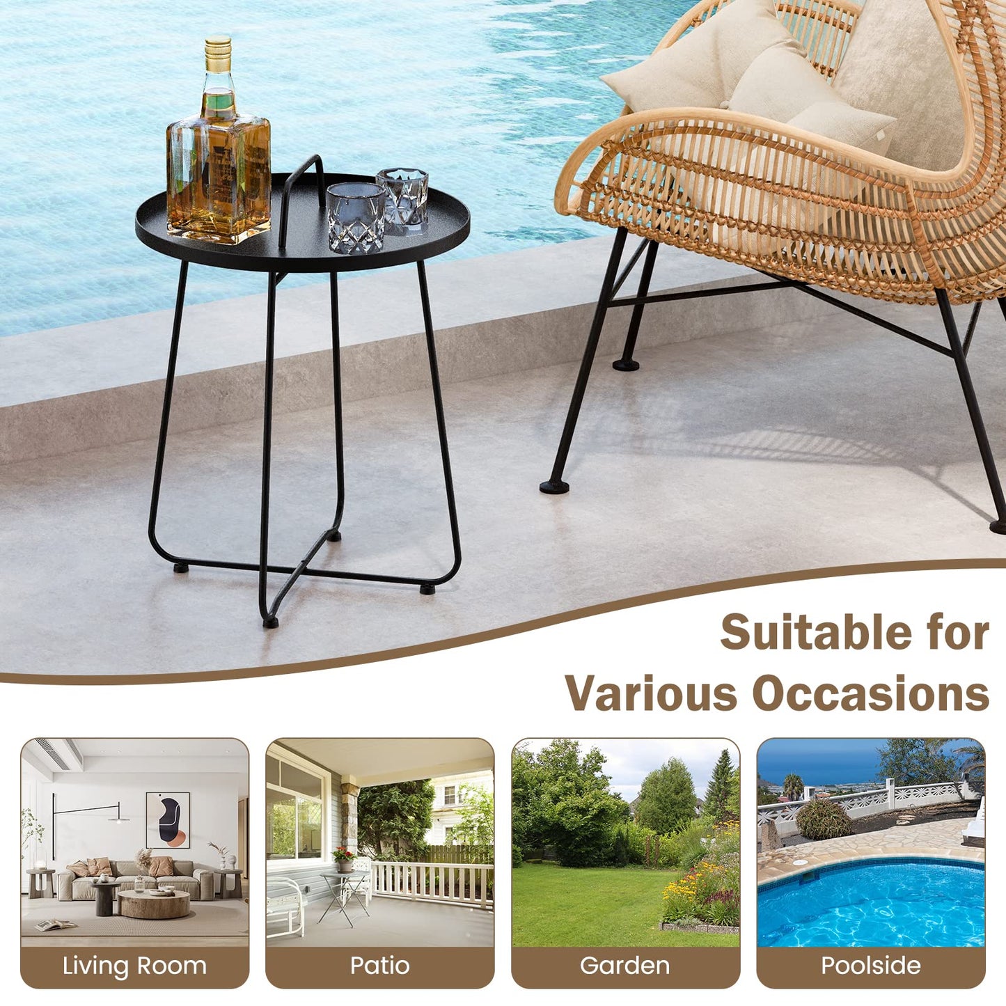 Tangkula Table d'appoint d'extérieur avec poignée pour l'extérieur