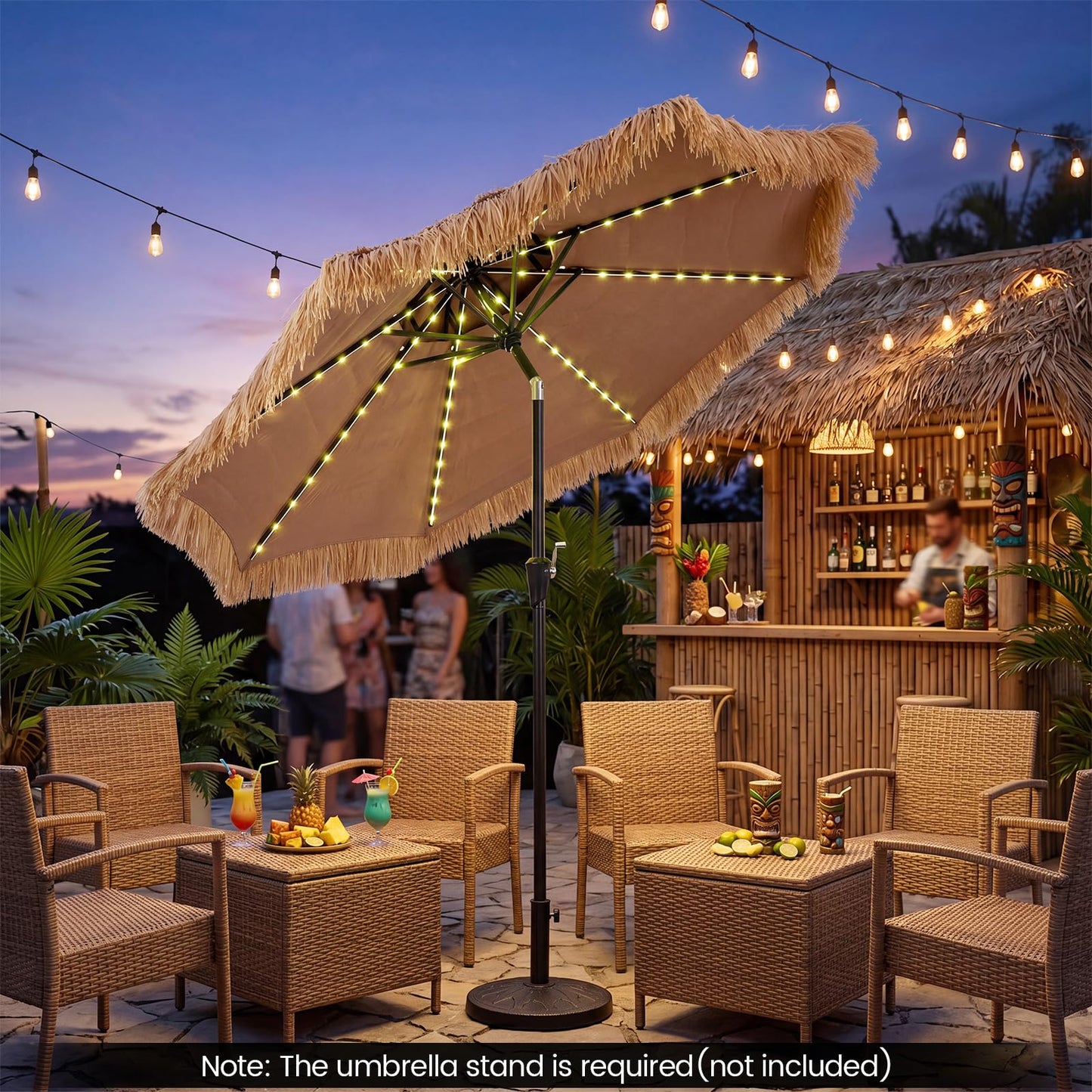 Tangkula 9 FT Solar Tiki Patio Umbrella | PE Grass