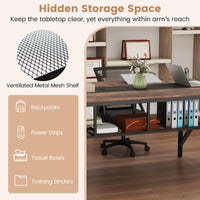 Tangkula 6 FT Rectangular Conference Table with Mesh Storage Shelf & Cable Grommet