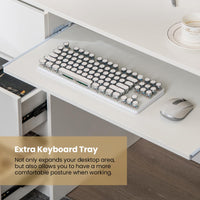 Tangkula Computer Desk with 3 Storage Drawers & Built-in Charging Station, Home Office Desk with Keyboard Tray