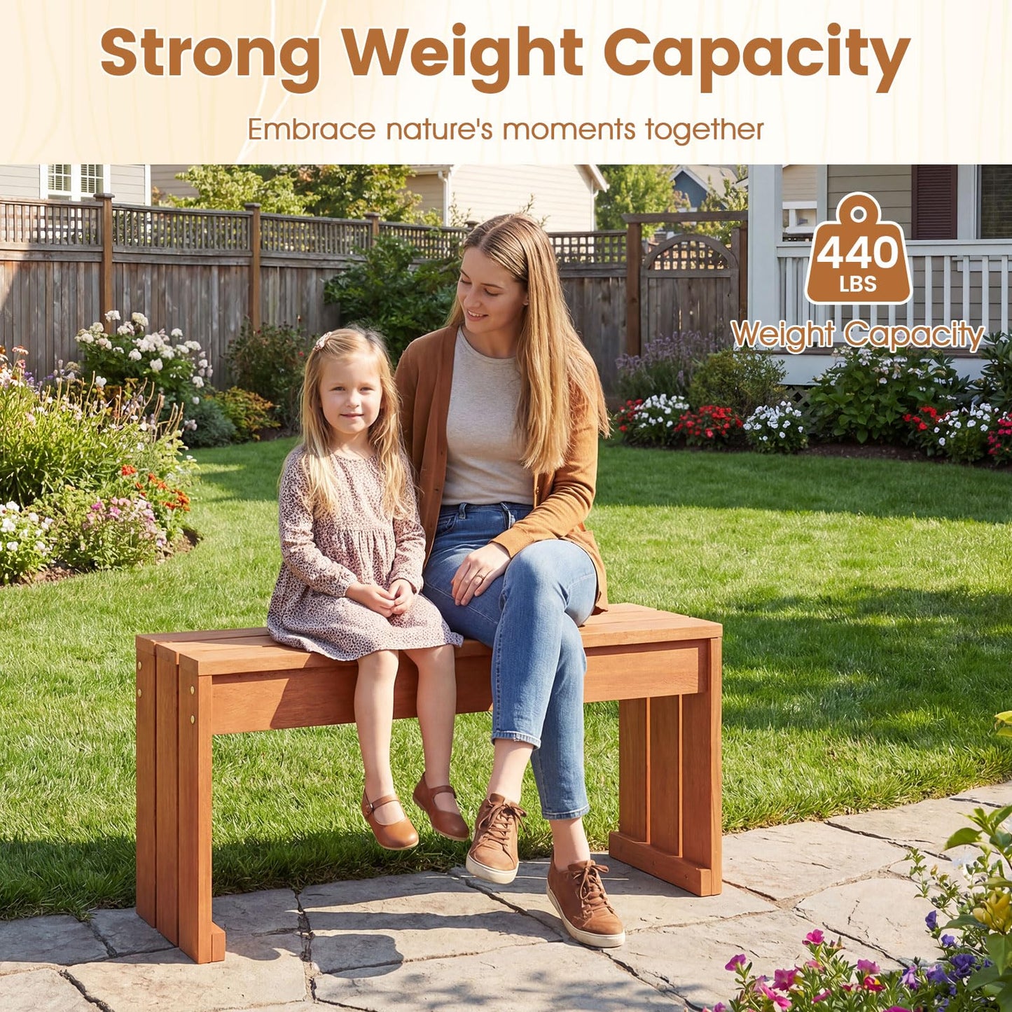 Tangkula 2-Person Wood Outdoor Garden Bench 440 LBS Weight Capacity (1/2)