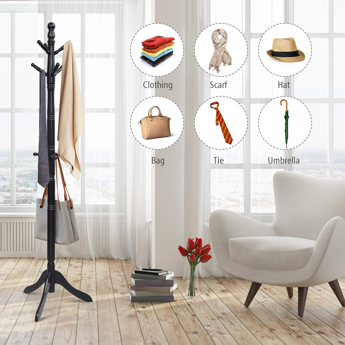 Wood Coat Rack - Tangkula