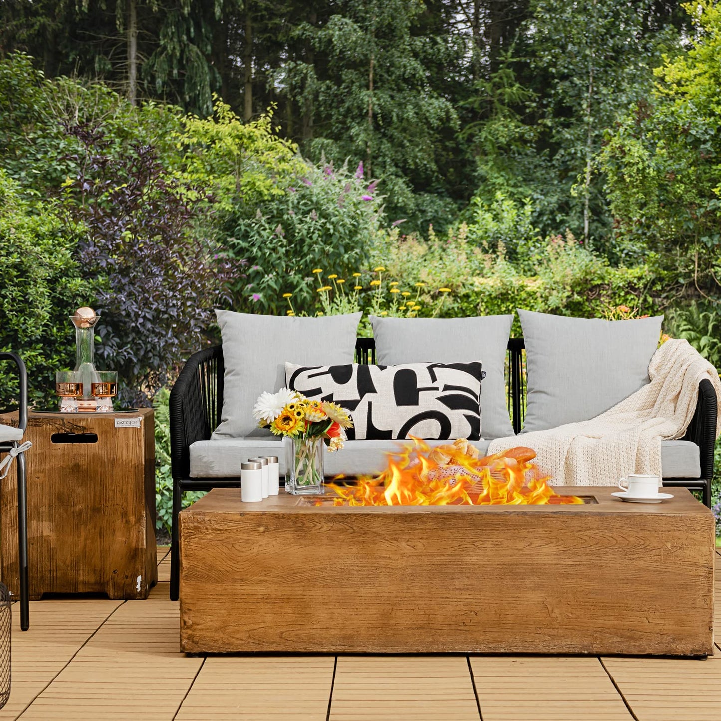 Tangkula 2 Pieces Outdoor Propane Fire Pit Table Set, Patiojoy 48 Inch Rustic 50,000 BTU Rectangular Gas Fire Pit Table