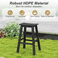 Tangkula Patio Bar Stools Set 29 Inch HDPE Bar Height Armless Saddle Stools with Curved Seat & Footrests