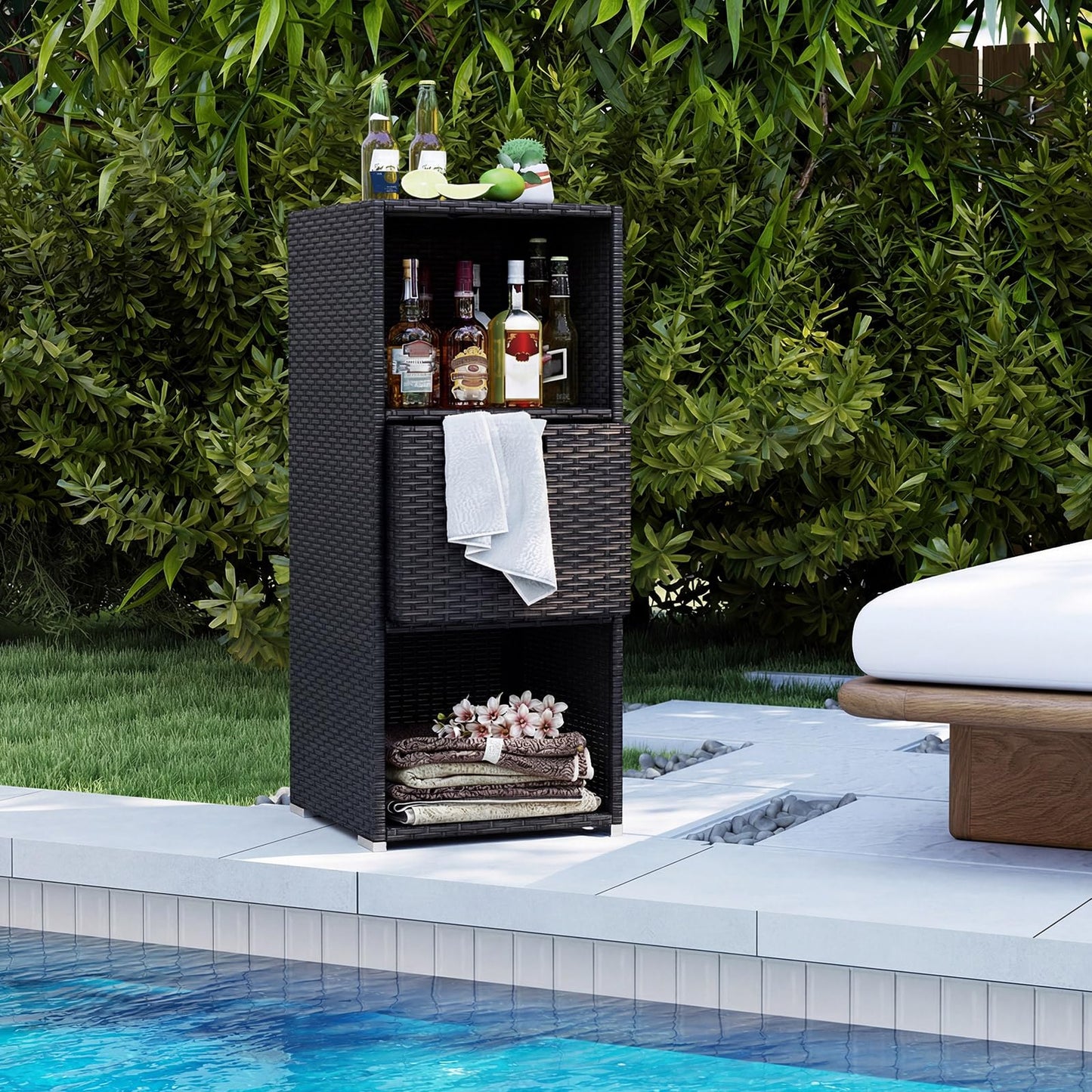 Tangkula Rattan Outdoor Storage Cabinet