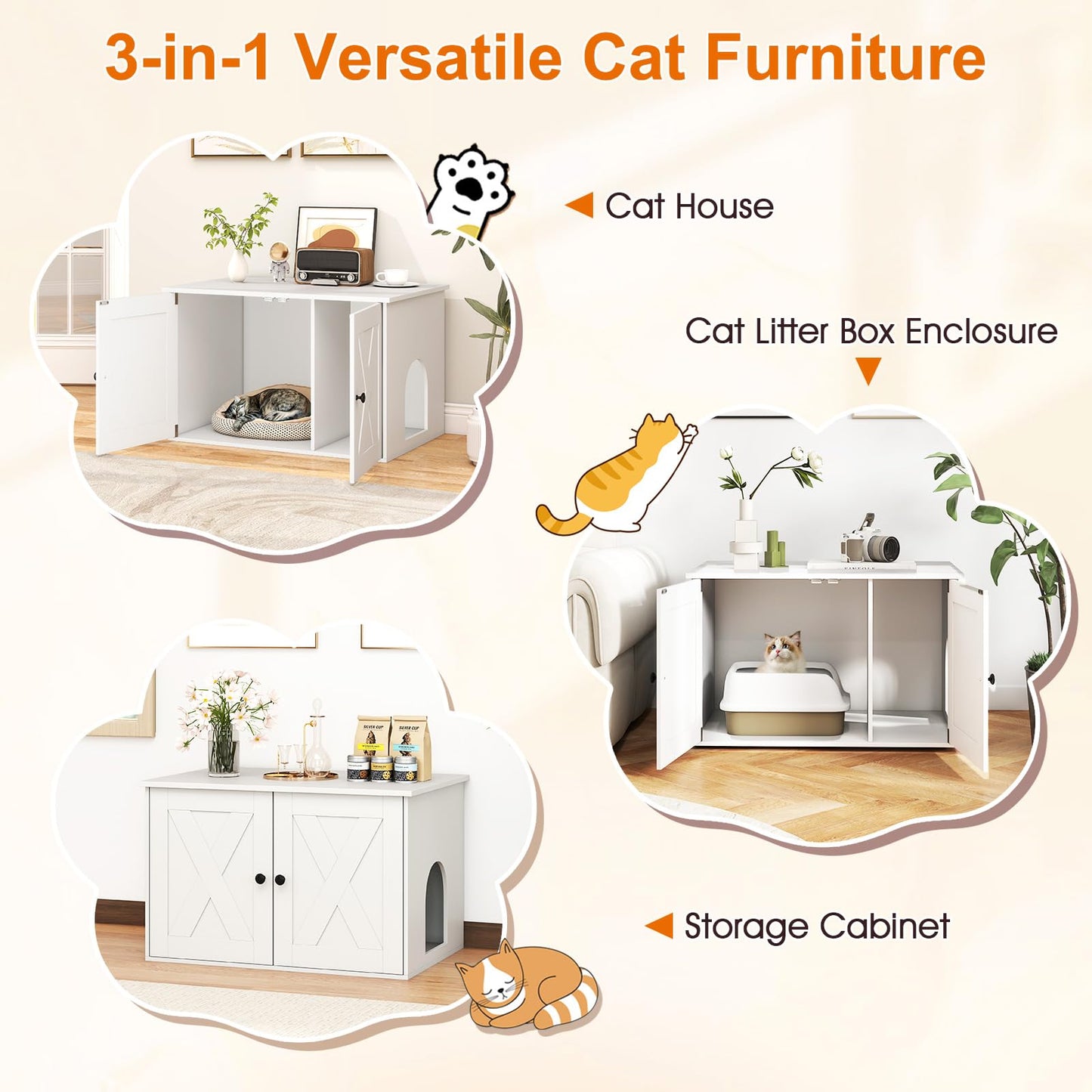 Tangkula Cat Litter Box Enclosure | Hidden Cat Washroom Cabinet with Double Doors