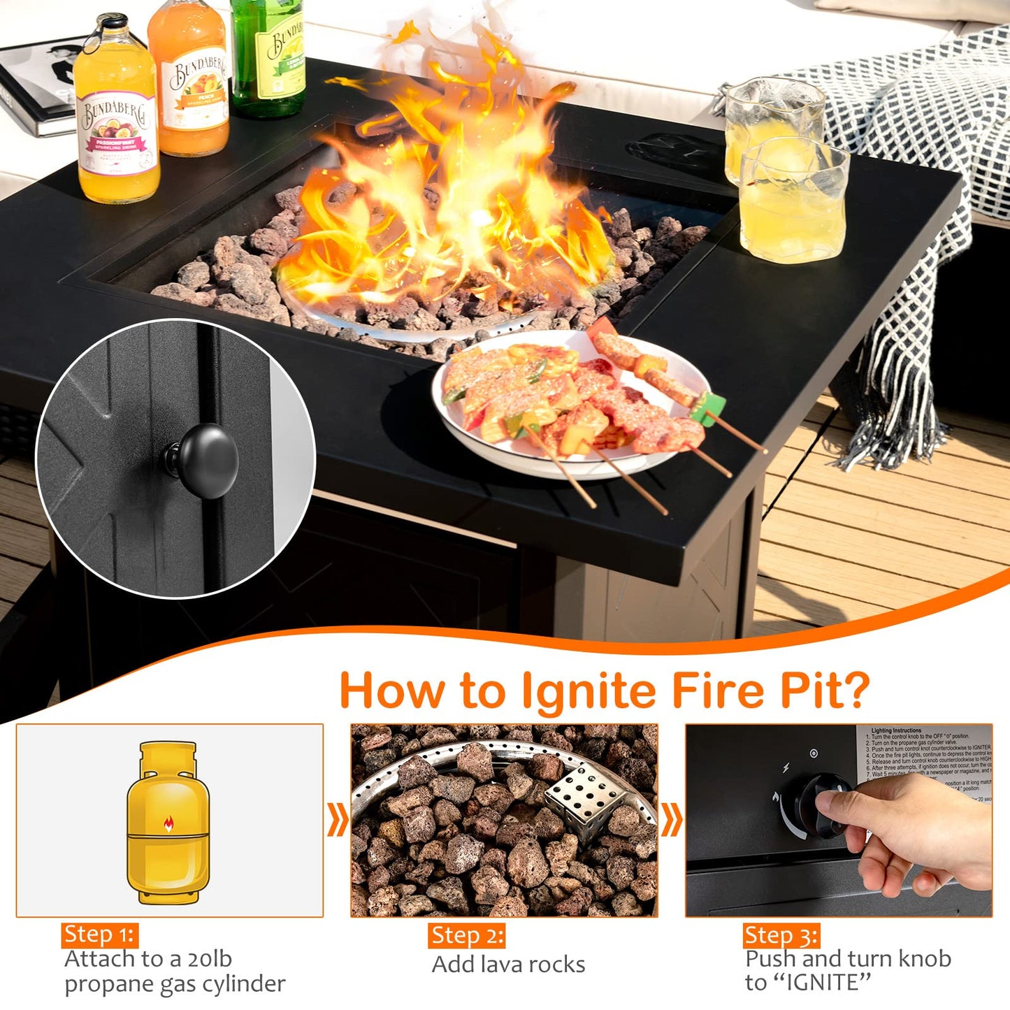 Tangkula 7 Pieces Patio Furniture Set with 28" 50000 BTU Propane Gas Fire Pit Table
