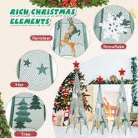 Tangkula 3 Sizes Tower Shaped Christmas Tree Decorations, Metal Xmas Decorative Trees with Reindeers
