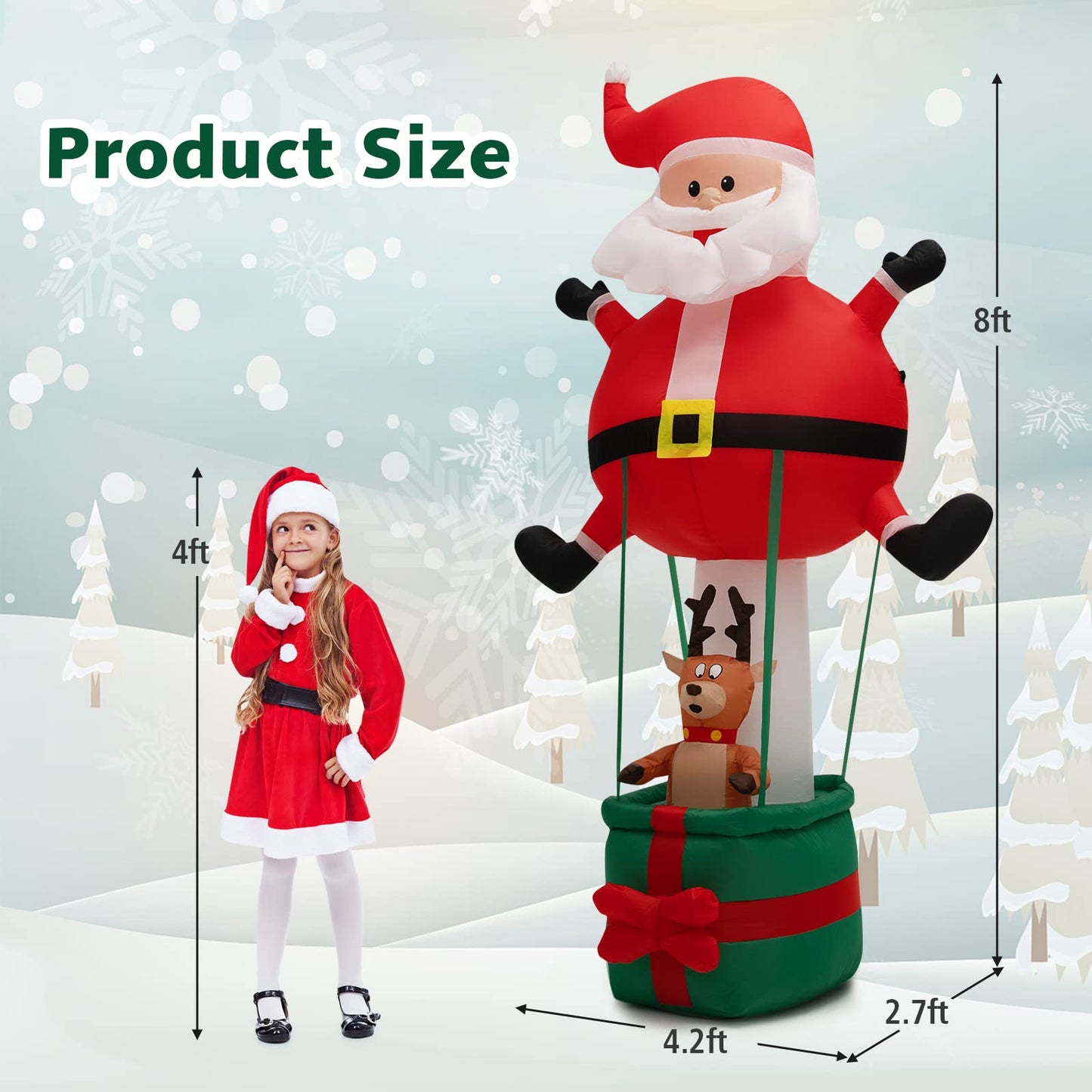 Tangkula 8 FT Inflatable Christmas Santa Claus w/ Hot Air Balloon & Reindeer