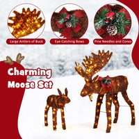 Tangkula 2-Piece Lighted Christmas Moose Family Set, Light-Up Reindeers with 170 Warm White LED Lights