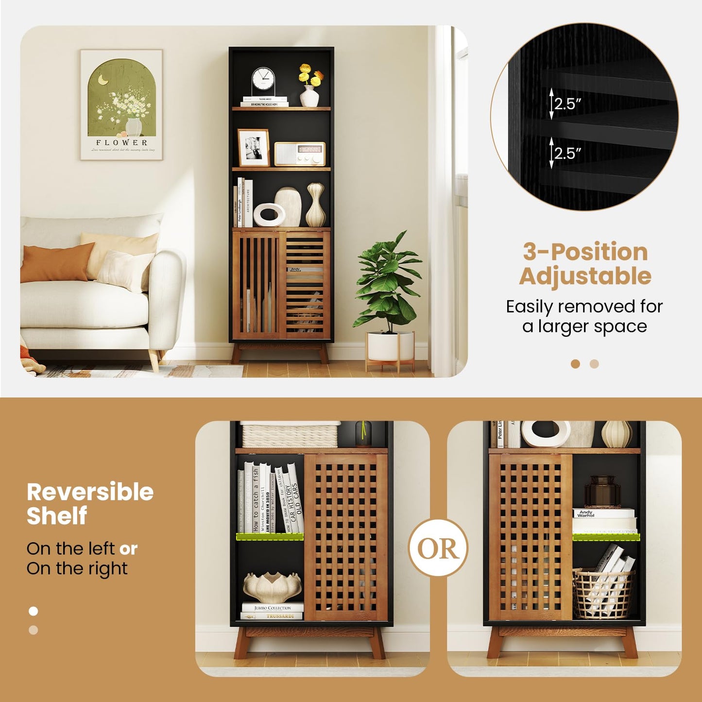 Tangkula 70 Inch 5-Tier Bookshelf with Reversible Adjustable Shelf