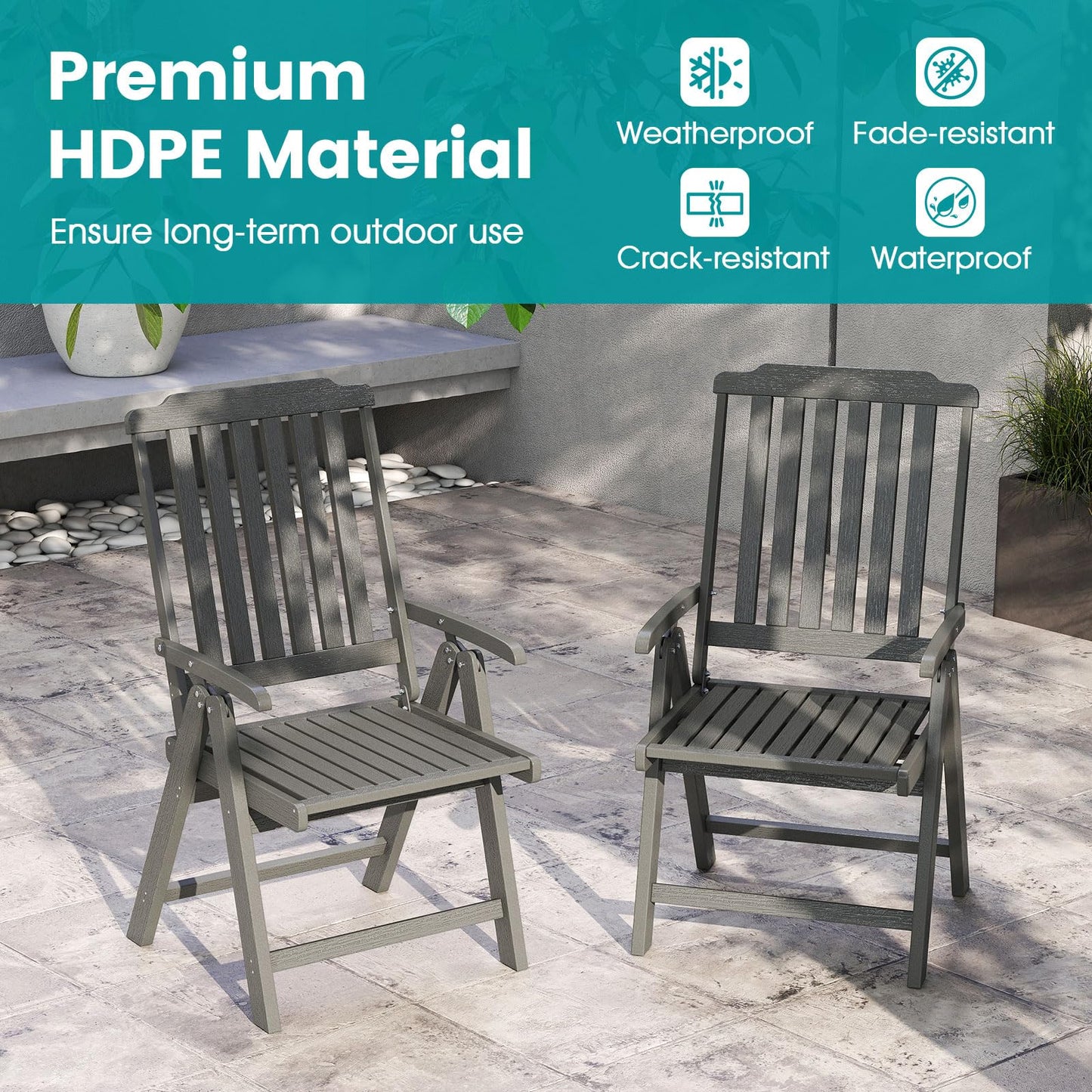 Tangkula Foldable Patio Chair All-Weather HDPE Outdoor Dining Chair(1/2/4)