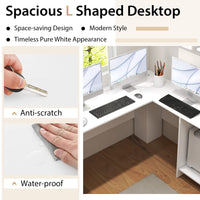 Tangkula White L Shaped Desk with Storage Shelves