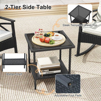 3 Pieces Rattan Outdoor Rocking Chairs Set with 2-Tier Tempered Glass Coffee Table
