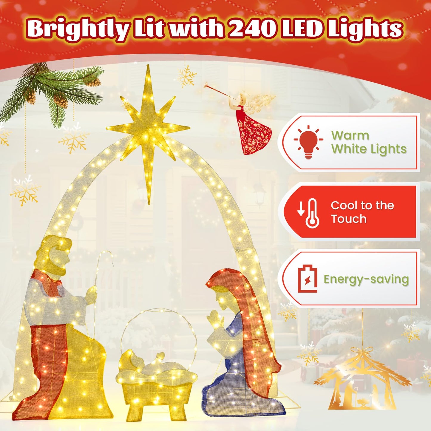 Tangkula 6 FT Christmas Lighted Nativity Scene Set
