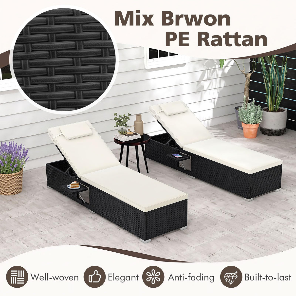 Tangkula Patio Rattan Chaise Lounge