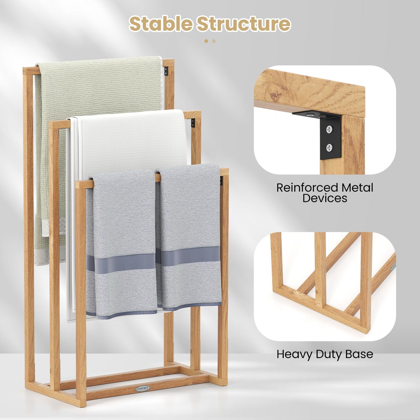 Tangkula Freestanding Towel Rack with 3 Hanging Crossbars