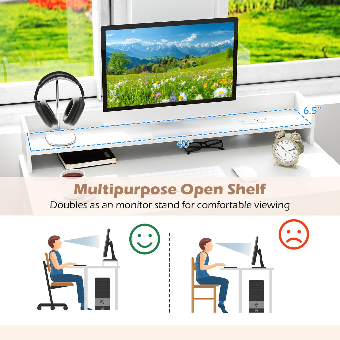 Tangkula Computer Desk with Power Outlets