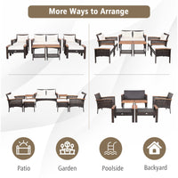 Tangkula 7 Piece Wicker Patio Furniture Set, Patiojoy Acacia Wood Patio Conversation Set (Off White)