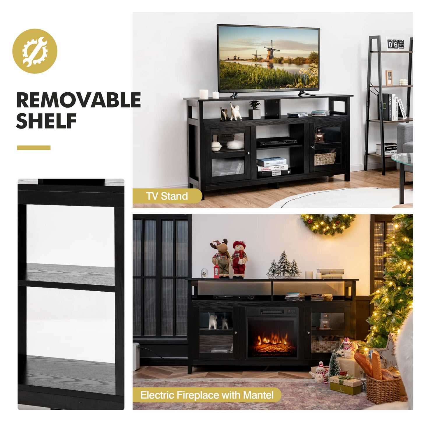Tangkula Fireplace TV Stand with 18 Inches 1400W 5,000 BTU Electric Fireplace