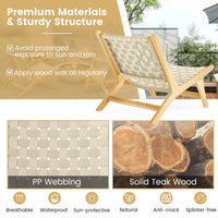 Chaise de patio Tangkula en bois de teck sans accoudoirs avec assise et dossier en sangle