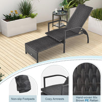 Tangkula Patio Chaise Lounge, Outdoor Rattan Lounge Chair with Retractable Ottoman
