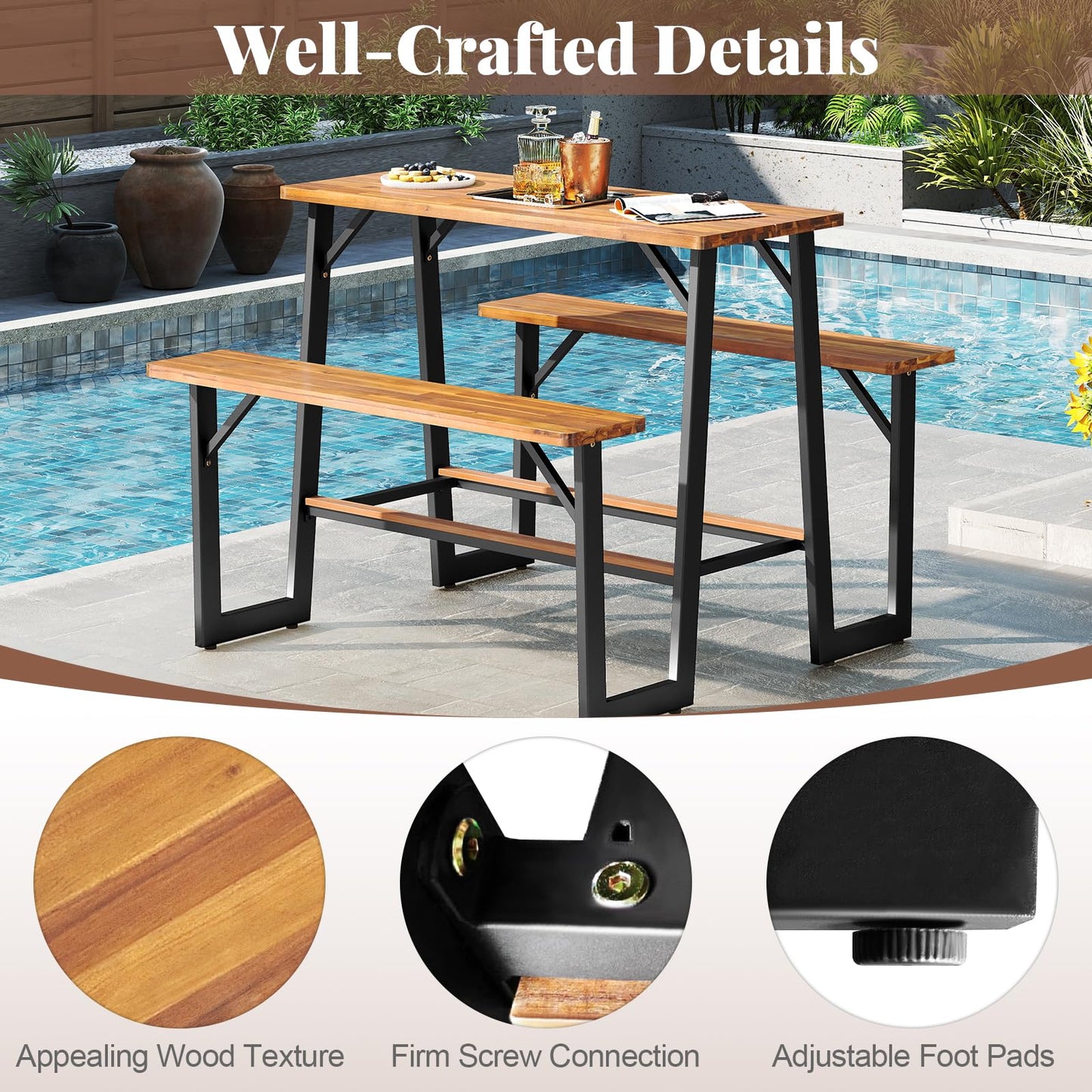 Tangkula Acacia Wood Picnic Table